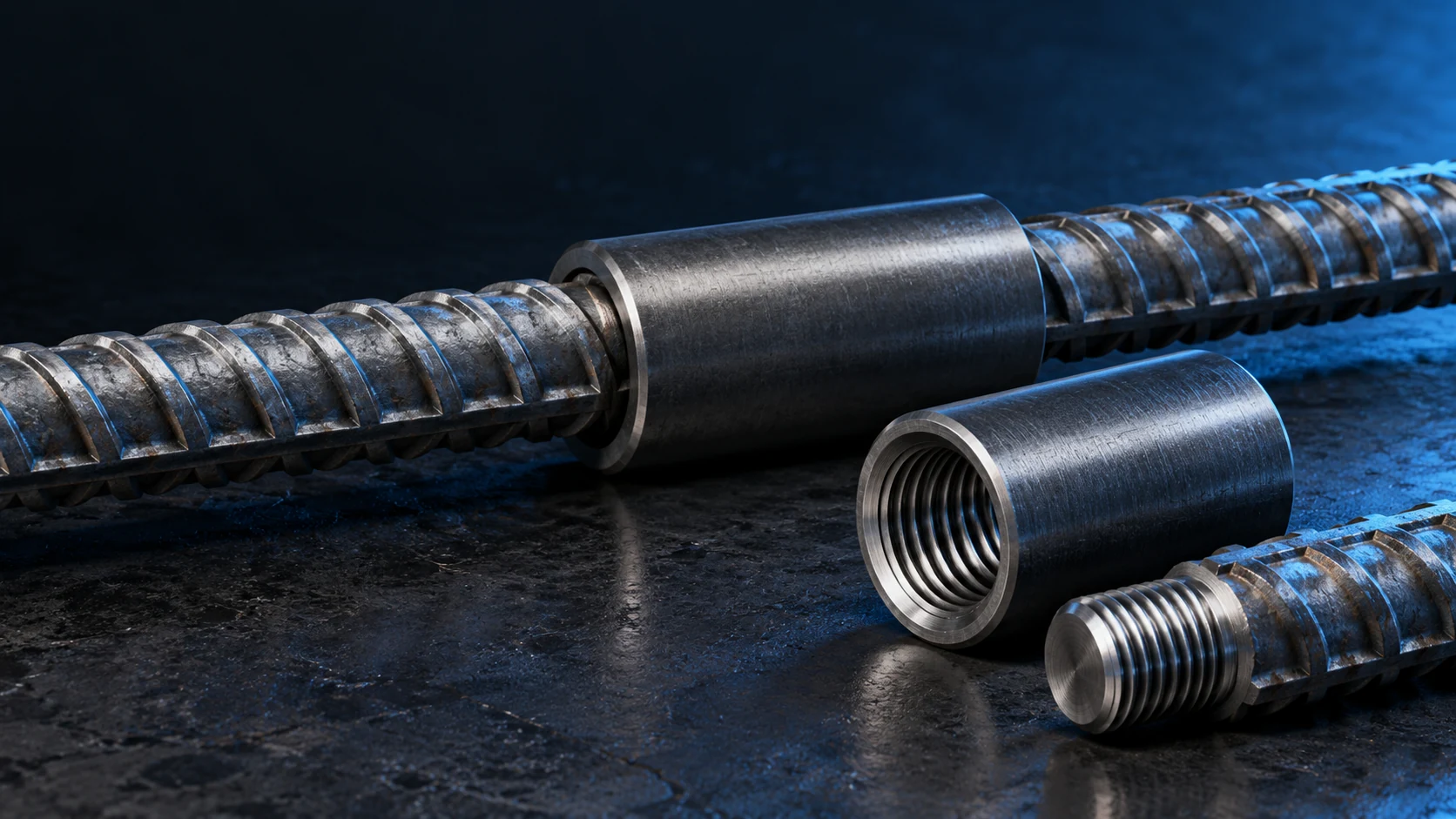 Illustration of a threaded mechanical rebar connection